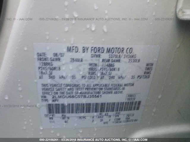 2LMDU68C07BJ35561 - 2007 LINCOLN MKX WHITE photo 9