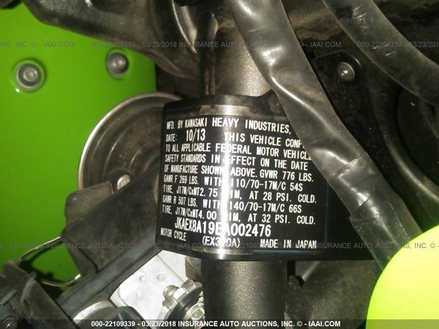 JKAEX8A19EA002476 - 2014 KAWASAKI EX300 A GREEN photo 10