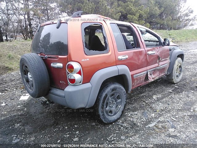 1J4GL48K32W152688 - 2002 JEEP LIBERTY SPORT ORANGE photo 4