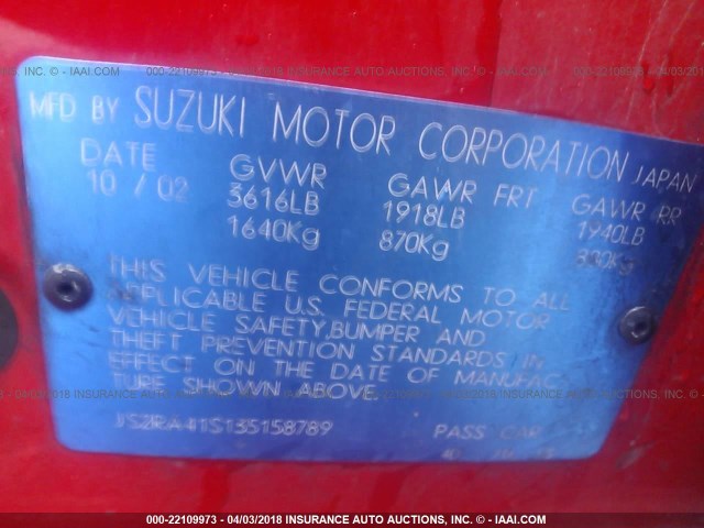 JS2RA41S135158789 - 2003 SUZUKI AERIO S/GS RED photo 9