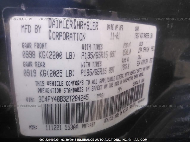 3C4FY48B32T284245 - 2002 CHRYSLER PT CRUISER CLASSIC 蓝色 照片 9