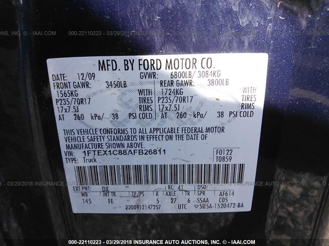 1FTEX1C88AFB26811 - 2010 FORD F150 SUPER CAB BLUE photo 9