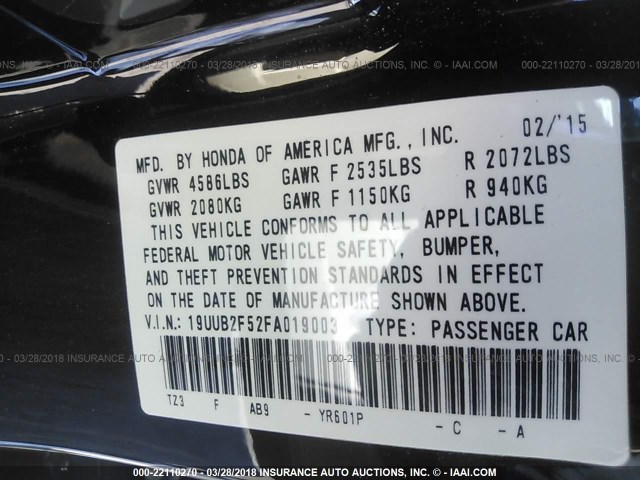 19UUB2F52FA019003 - 2015 ACURA TLX TECH BROWN photo 9