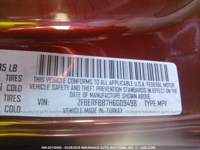 ZFBERFBB7H6G09498 - 2017 RAM PROMASTER CITY SLT 勃艮第红 照片 9