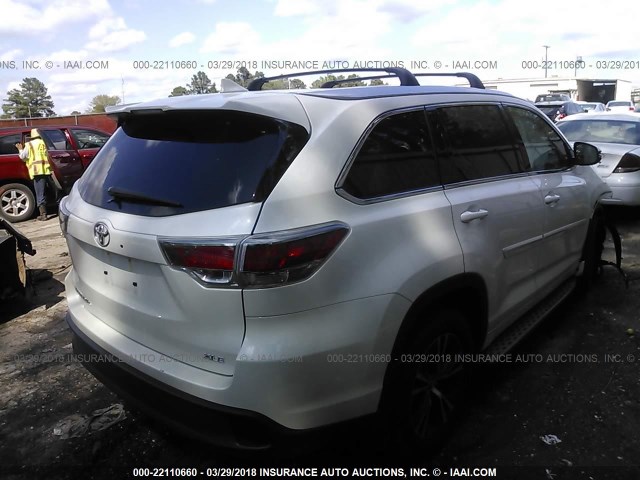 5TDKKRFH8GS150661 - 2016 TOYOTA HIGHLANDER XLE WHITE photo 4