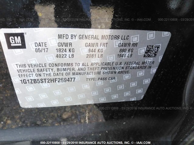 1G1ZB5ST2HF269477 - 2017 CHEVROLET MALIBU LS 黑色 照片 9