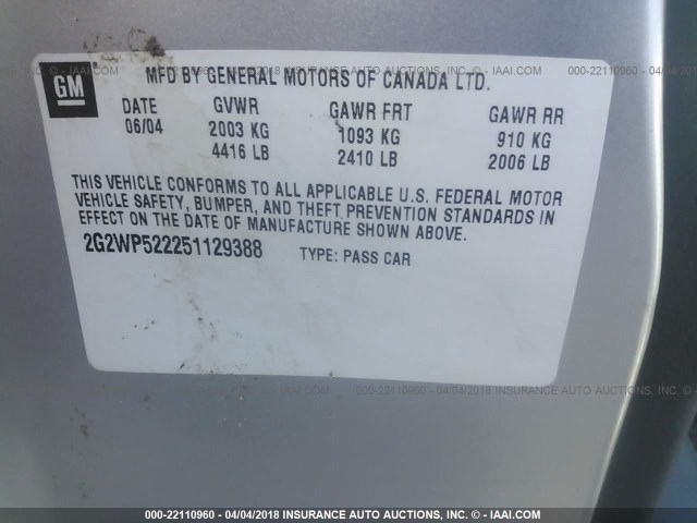 2G2WP522251129388 - 2005 PONTIAC GRAND PRIX Gümüş foto 9