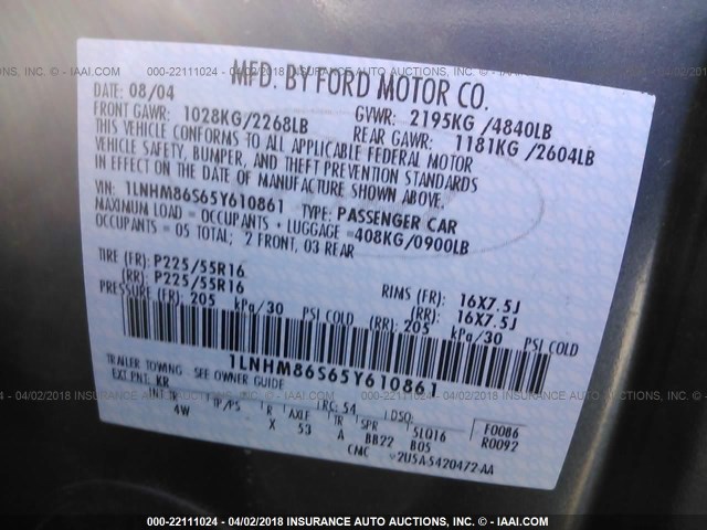 1LNHM86S65Y610861 - 2005 LINCOLN LS Açıq mavi foto 9