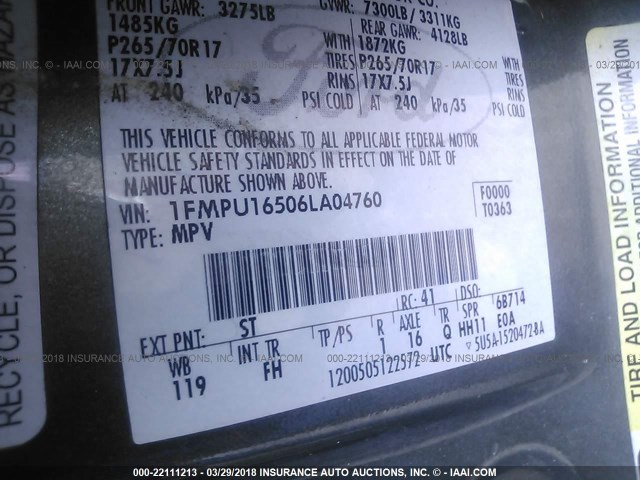 1FMPU16506LA04760 - 2006 FORD EXPEDITION XLT მწვანე ფოტო 9