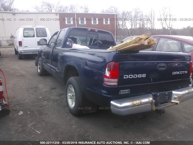 1B7GL22X4YS790138 - 2000 DODGE DAKOTA BLUE photo 3