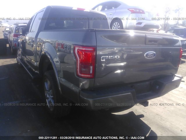 1FTEW1EGXFKD35912 - 2015 FORD F150 SUPERCREW GRAY photo 3