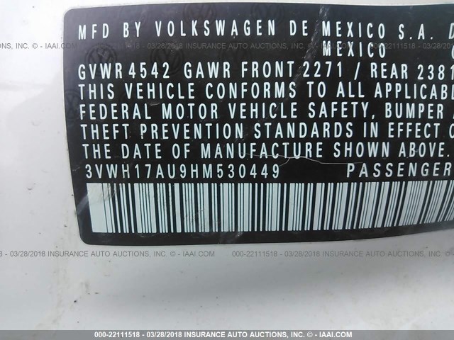 3VWH17AU9HM530449 - 2017 VOLKSWAGEN Golf Alltrack S/SE/SEL 白色 照片 9