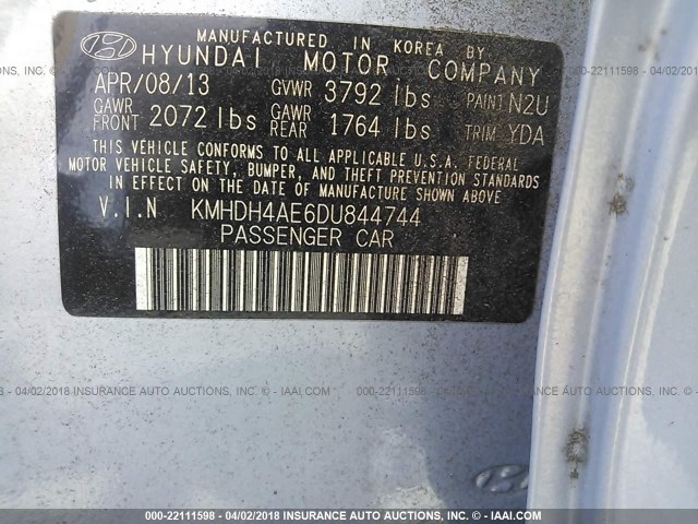 KMHDH4AE6DU844744 - 2013 HYUNDAI ELANTRA GLS/LIMITED BLUE photo 9