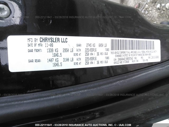 2A8HR44E19R597242 - 2009 CHRYSLER TOWN & COUNTRY LX BLACK photo 9