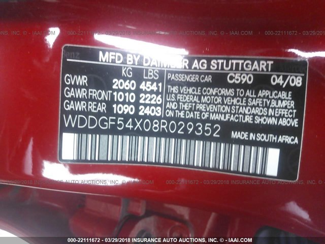 WDDGF54X08R029352 - 2008 MERCEDES-BENZ C 300 RED photo 9