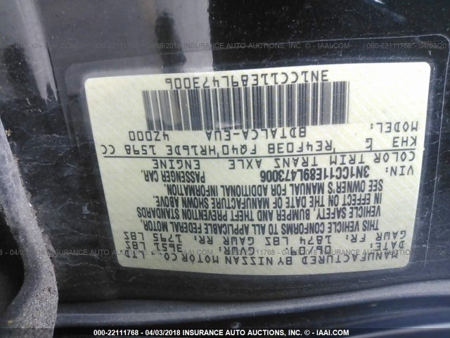 3N1CC11E89L473006 - 2009 NISSAN VERSA S/SL BLACK photo 9