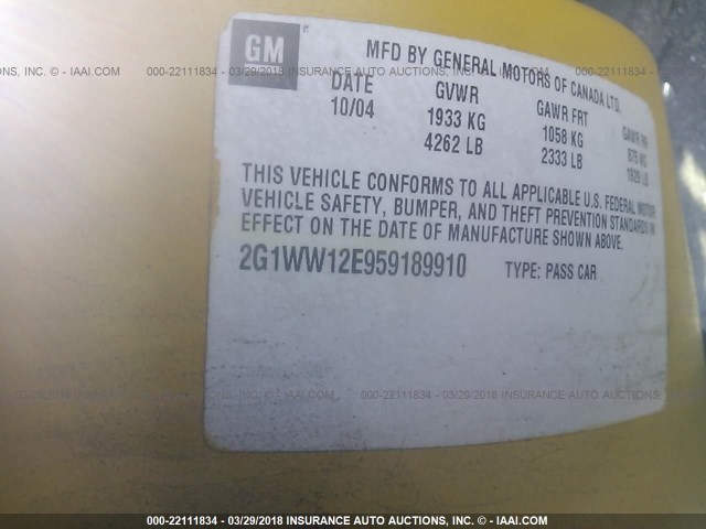 2G1WW12E959189910 - 2005 CHEVROLET MONTE CARLO LS 黑色 照片 9