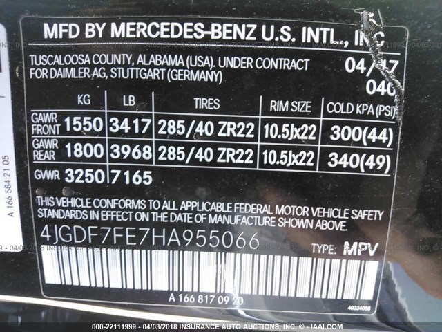 4JGDF7FE7HA955066 - 2017 MERCEDES-BENZ GLS 63 AMG 4MATIC BLACK photo 9