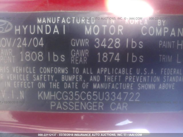 KMHCG35C65U334722 - 2005 HYUNDAI ACCENT GS RED photo 9