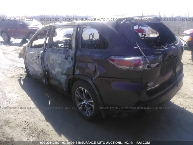 5TDJKRFH8GS321579 - 2016 TOYOTA HIGHLANDER XLE იასამნისფერი ფოტო 3