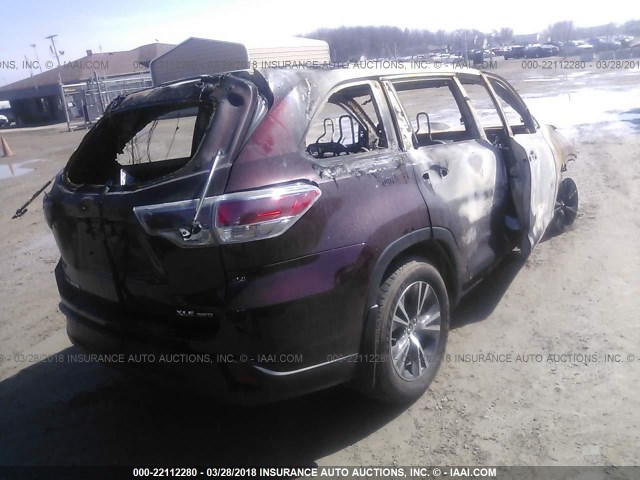 5TDJKRFH8GS321579 - 2016 TOYOTA HIGHLANDER XLE PURPLE photo 4