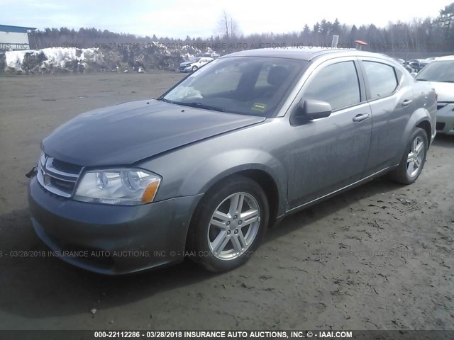 1C3CDZCB1CN196397 - 2012 DODGE AVENGER SXT GRAY photo 2