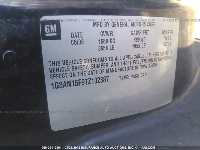 1G8AN15F97Z102387 - 2007 SATURN ION LEVEL 2 BLACK photo 9