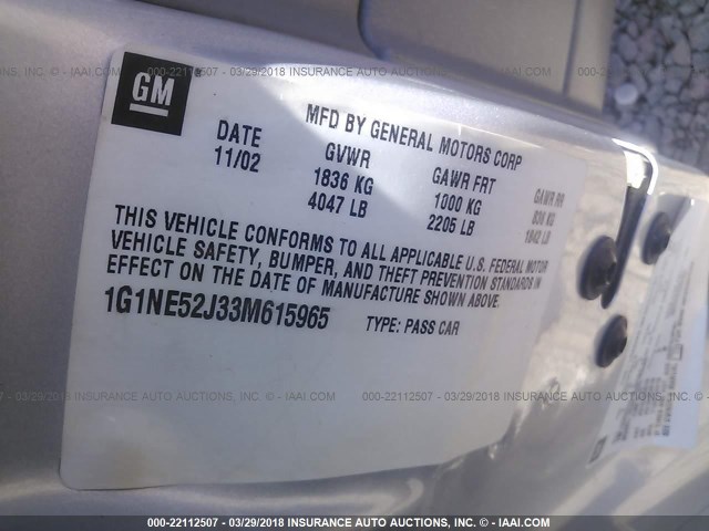 1G1NE52J33M615965 - 2003 CHEVROLET MALIBU LS 银色 照片 9