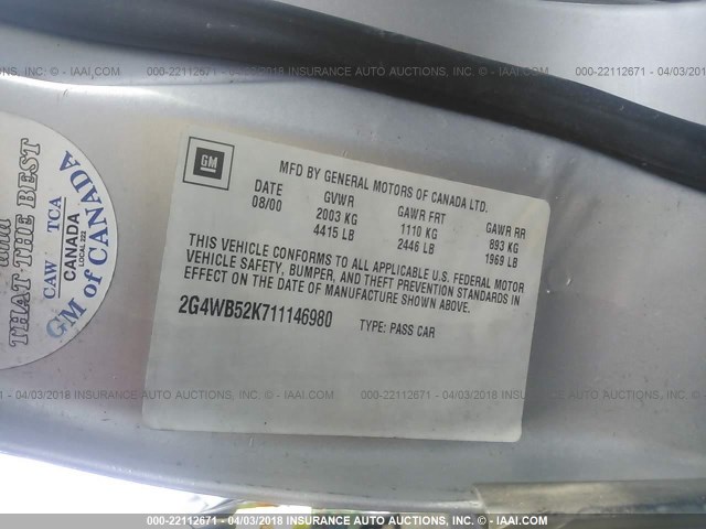 2G4WB52K711146980 - 2001 BUICK REGAL LS 银色 照片 9