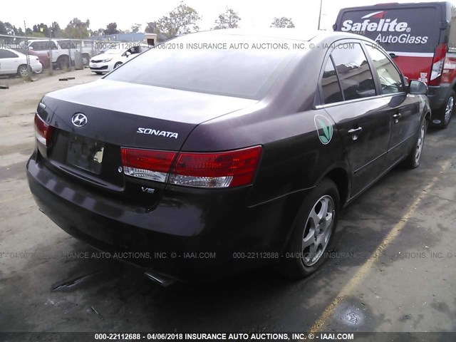 5NPEU46F76H019556 - 2006 HYUNDAI SONATA GLS/LX BURGUNDY photo 4