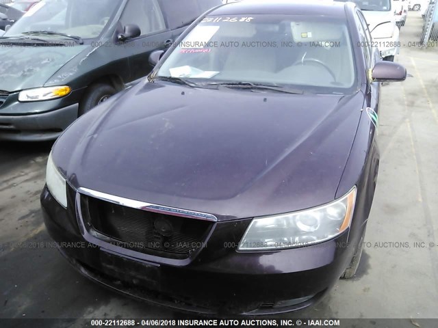 5NPEU46F76H019556 - 2006 HYUNDAI SONATA GLS/LX BURGUNDY photo 6