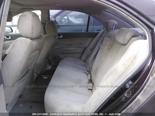 5NPEU46F76H019556 - 2006 HYUNDAI SONATA GLS/LX BURGUNDY photo 8