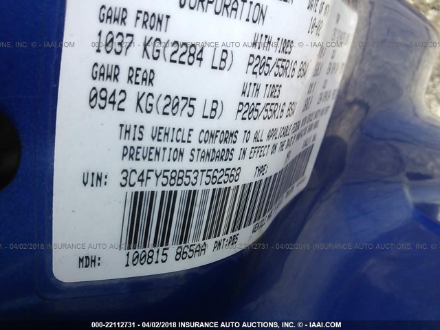 3C4FY58B53T562568 - 2003 CHRYSLER PT CRUISER TOURING BLUE photo 9