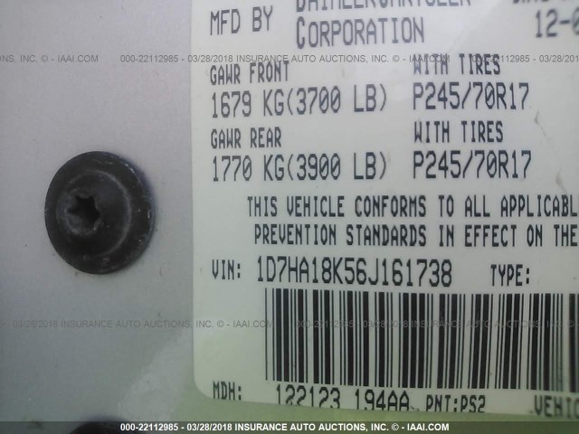 1D7HA18K56J161738 - 2006 DODGE RAM 1500 ST SILVER photo 9