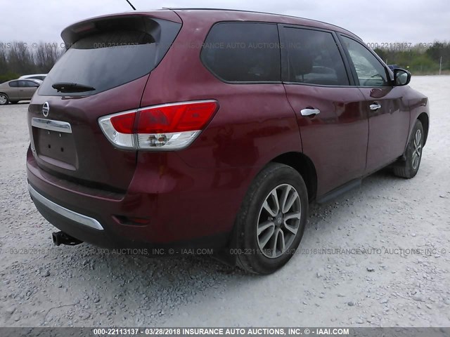 5N1AR2MN0FC643172 - 2015 NISSAN PATHFINDER S/SV/SL/PLATINUM RED photo 4