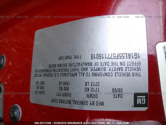 1G1AL55F577116018 - 2007 CHEVROLET COBALT LT RED photo 9