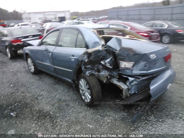 5NPEU46C89H438350 - 2009 HYUNDAI SONATA SE/LIMITED BLUE photo 3