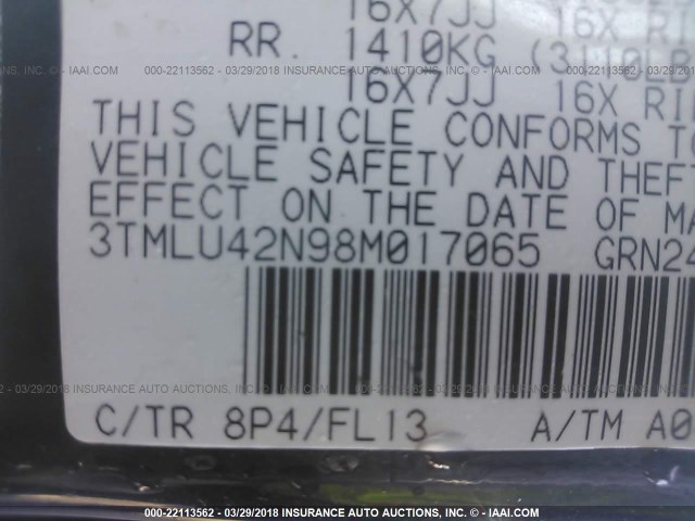 3TMLU42N98M017065 - 2008 TOYOTA TACOMA DOUBLE CAB ლურჯი ფოტო 9