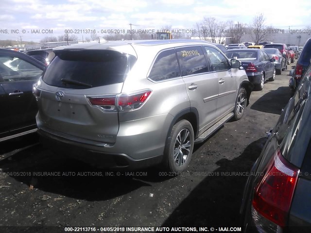5TDJKRFH7GS299560 - 2016 TOYOTA HIGHLANDER XLE 金色 照片 4