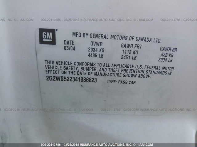 2G2WS522341336823 - 2004 PONTIAC GRAND PRIX GT2 თეთრი ფოტო 9