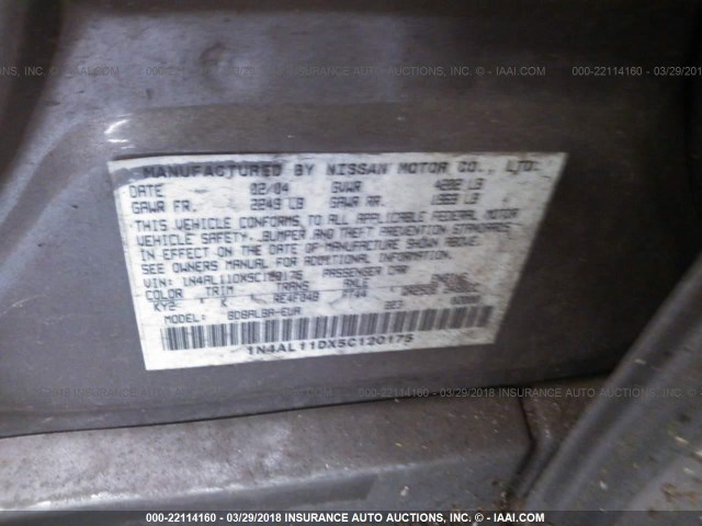 1N4AL11DX5C120175 - 2005 NISSAN ALTIMA S/SL Champagne photo 9