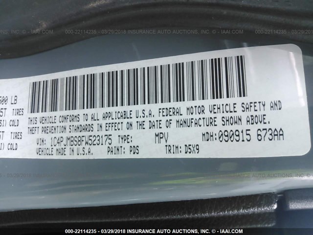 1C4PJMBS8FW523175 - 2015 JEEP CHEROKEE TRAILHAWK 灰色 照片 9