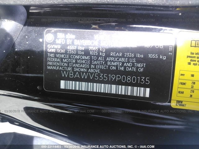 WBAWV53519P080135 - 2009 BMW 328 XI SULEV BLACK photo 9