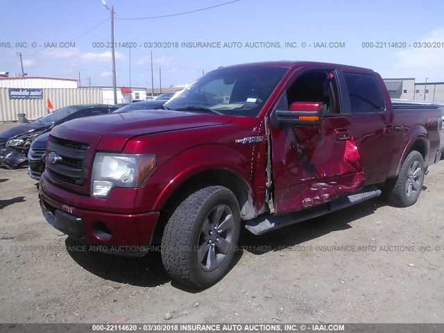 1FTFW1CFXDFB59755 - 2013 FORD F150 SUPERCREW RED photo 2