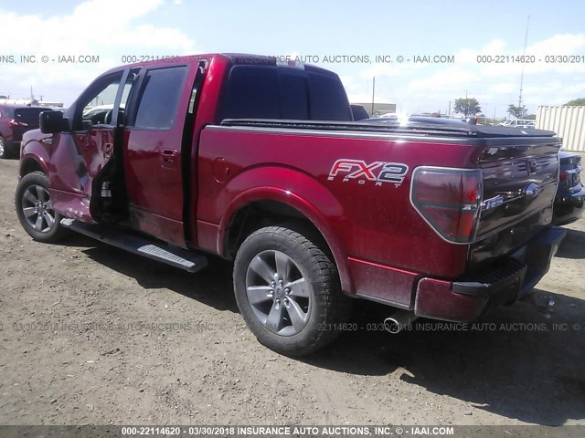 1FTFW1CFXDFB59755 - 2013 FORD F150 SUPERCREW RED photo 3