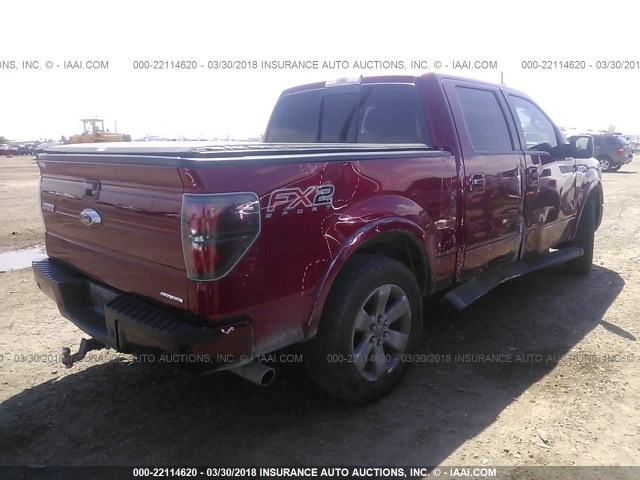 1FTFW1CFXDFB59755 - 2013 FORD F150 SUPERCREW RED photo 4