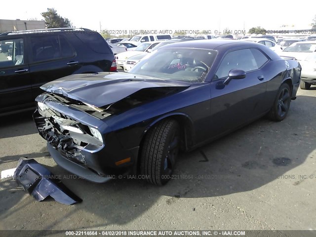 2C3CDYAGXEH120911 - 2014 DODGE CHALLENGER SXT BLUE photo 2