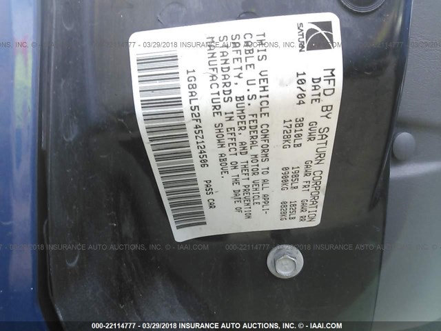 1G8AL52F45Z124506 - 2005 SATURN ION LEVEL 3 BLUE photo 9