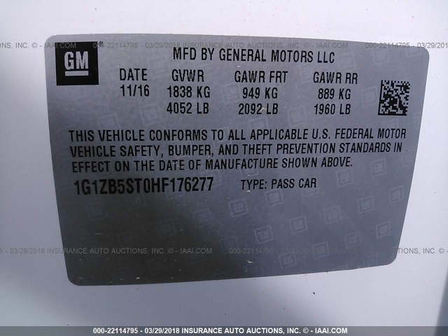 1G1ZB5ST0HF176277 - 2017 CHEVROLET MALIBU LS 白色 照片 9