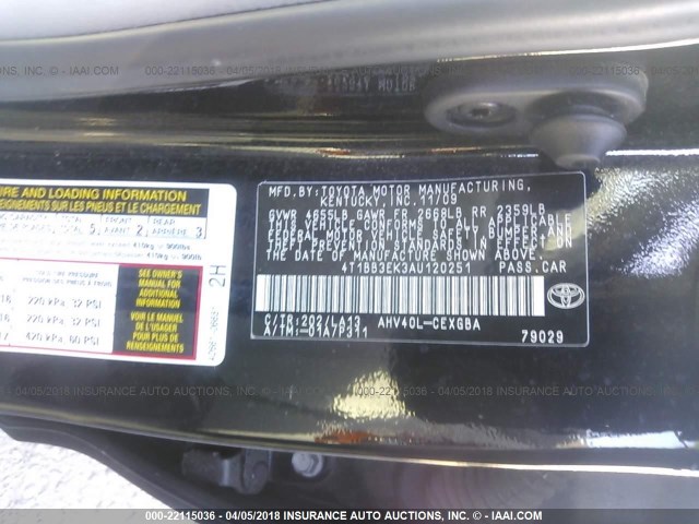 4T1BB3EK3AU120251 - 2010 TOYOTA CAMRY HYBRID BLACK photo 9